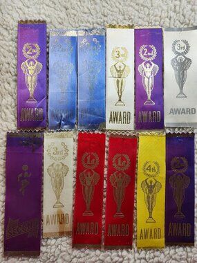 Vintage Award Ribbons Lot Mixed Colors 12 Pieces 1st 2nd 3rd 4th Gold Foil
